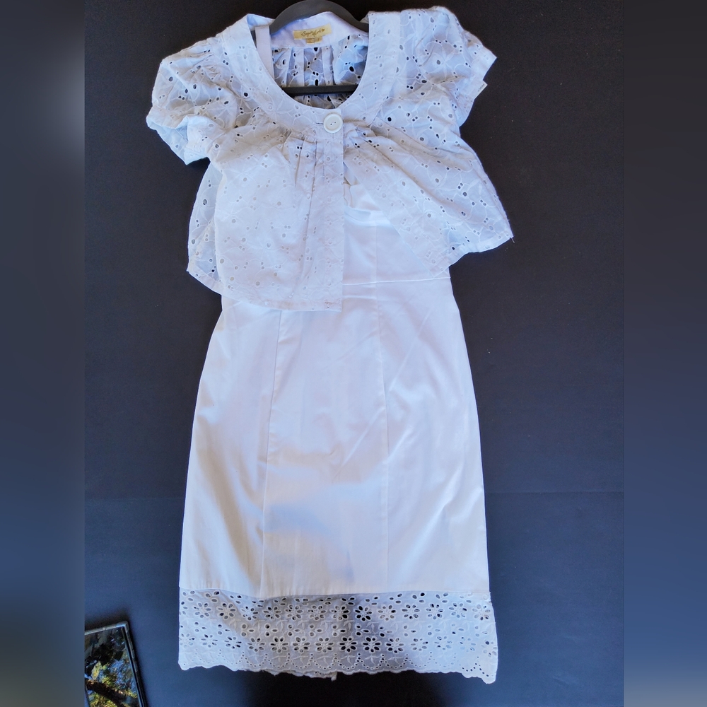 My Michelle Sequin Hearts White Eyelet lace dress and shrug, 2 piece set